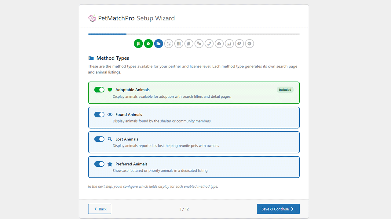 PetMatchPro 13-step setup wizard