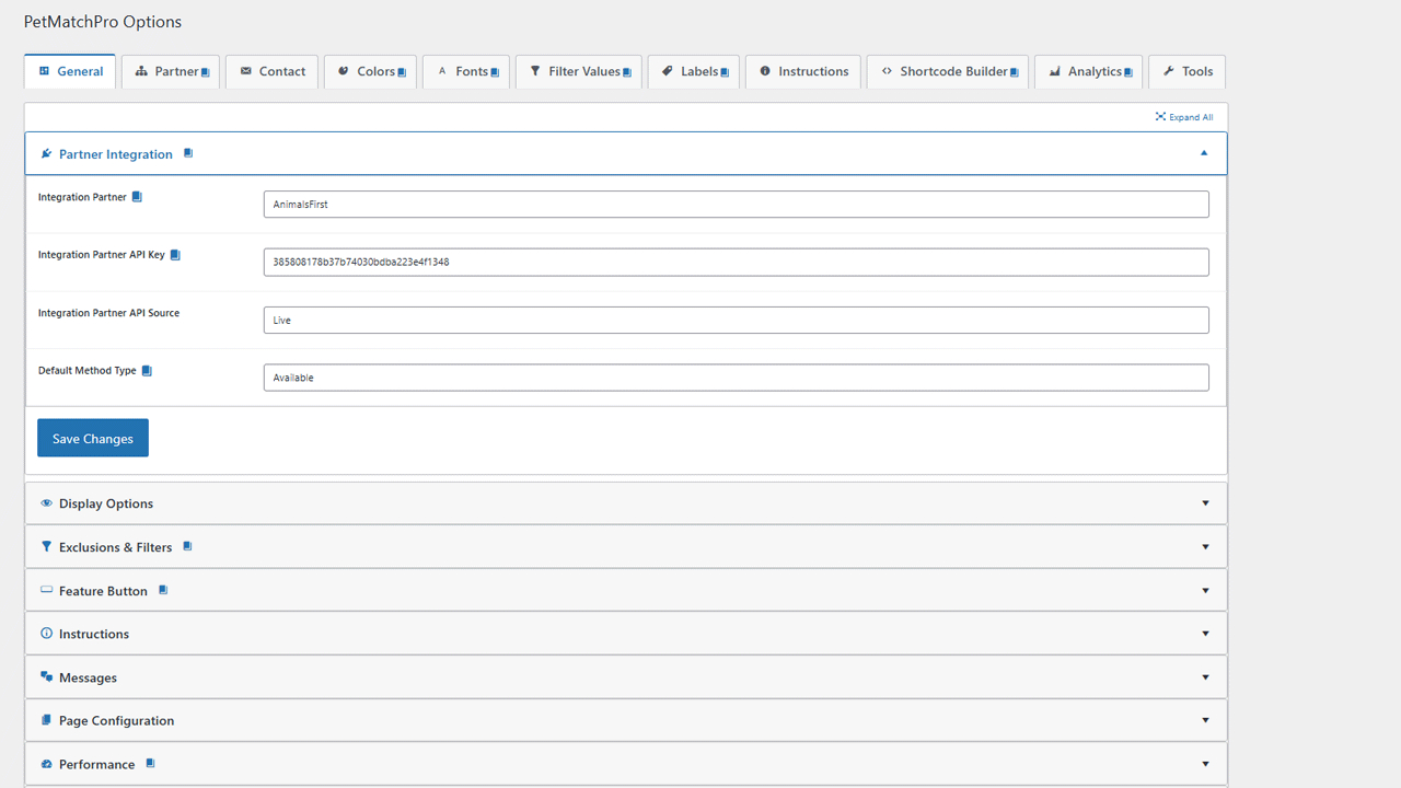 PetMatchPro admin settings