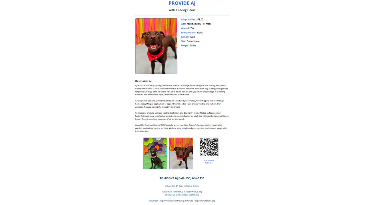 PetMatchPro printable animal poster with QR code